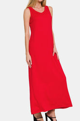 Zenana Scoop Neck Wide Strap Tank Dress OutfitFlow